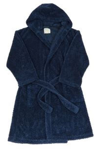 Tmavomodrý plyšový župan s kapucí Next
