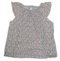 Bielo-ružovo-zelené kvetované tričko Obaibi