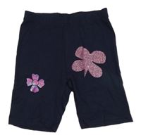 Tmavomodré elastické kraťasy s motýlkom a květem Kiki&Koko
