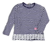 Tmavomodro-biele pruhované tričko s čipkou Kids