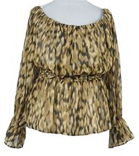 Dámska béžovo-čierna vzorovaná žoržetová peplum blúzka River Island