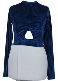 Dámské tmavomodré žebrované sametové crop triko s průstřihem Topshop 