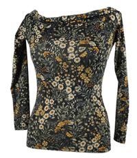 Dámské černo-béžové kytičkované triko s lodičkovým výstřihem H&M