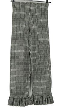 Dámské černo-bílé kostkované crop tregíny s volánky Topshop 