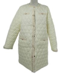 Dámský smetanový prošívaný šusťákový zimní kabát s gombíky Savida 