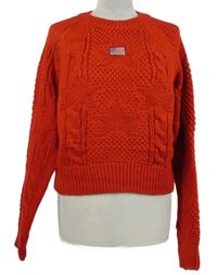 Dámský červený vzorovaný crop svetr s vlajkou Primark 