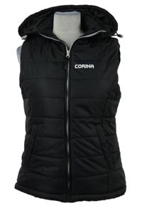 Dámska čierna šušťáková zateplená vesta s nápismi a kapucňou Slazenger