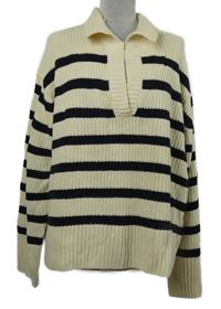 Dámsky smetanovo-čierny pruhovaný sveter s golierikom H&M