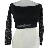 Dámské černé krajkové crop triko s lodičkovým výstřihem Even&Odd