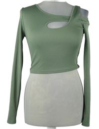 Dámské světlekhaki žebrované crop asymetrické triko Topshop 