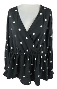 Dámská černá puntíkovaná peplum halenka Boohoo 