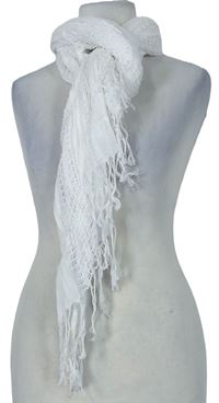 Dámska biela háčkovaná šál s strapcemi