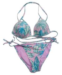 Dámske ružovo-modré vzorované dvoudílné plavky New Look