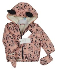 Nové- Růžová šusťáková zimní bunda s Minnie a kapucí+ rukavice Disney