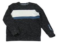 Čierno-bielo-modrá mikina s melírem a nápisom C&A