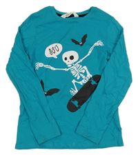 Azurové triko s kostlivcem H&M