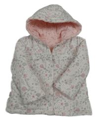 Biela kvetinová bavlnená zateplená prepínaci obojstranná mikina s kapucňou George