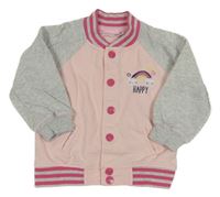 Svetloružová -sivá baseballová propnací mikina s dúhou Ergee