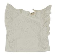 Biela krajkovaný crop top s madeirou