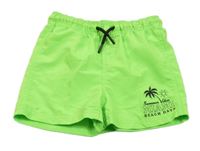 Neónově zelené plážové kraťasy s palmou