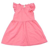 Neónově ružové bavlnené šaty s madeirou E-Vie