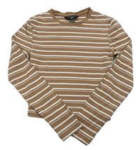 Hnědo-bílé pruhované crop triko New Look