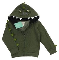 Nové - tmavozelená propínací mikina s ostny a kapucí - dino Monsoon