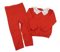 2set- červený svetr s límečkem+ pletené kalhoty Primark