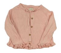 Svetloružový rebrovaný prepínaci sveter s volánikmi F&F