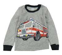 Šedé melírované triko s hasičským autem
