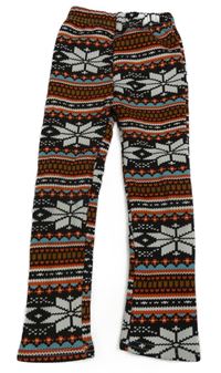 Hnědo-bílo-oranžové vzorované zateplené legíny