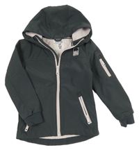 Tmavošedá softshellová bunda s nášivkou a kapucí Dopodopo