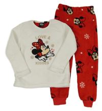 Bílo-červené chlupaté pyžamo s Minnie s flitry Primark