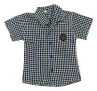 Modro-bílo-zelená kostkovaná košile s nášivkou 