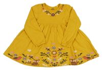 Horčicové bavlnená šatová tunika s kvietkami Topolino