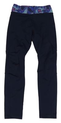 Tmavomodré sportovní legíny s vzorovaným pasem 