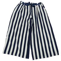 Tmavomodro-biele pruhované culottes nohavice s mašlou