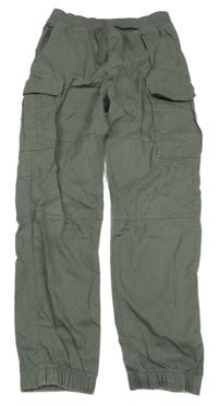 Khaki plátenné cargo cuff nohavice s úpletovým pasom H&M