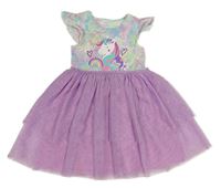Barevno-lila bavlněně/tylové šaty s jednorožcom Primark