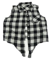 Černo-bílá kostkovaná crop halenka s uzlem H&M