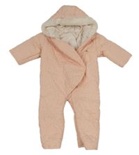 Broskvová šušťáková prešívaná zimná kombinéza s kapucňou Mothercare