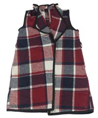 Červeno-tmavomodro-biely kockovaný cardigan Shein