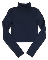 Tmavomodré crop tričko s rolákom H&M