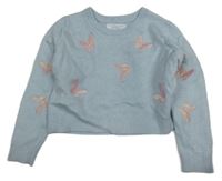 Svetlomodrý crop sveter s motýly Primark