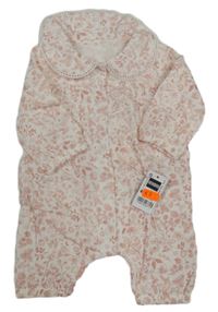 Nové - Bílý plátěný overal s kytičkami a límečkem Dunnes