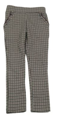 Smetanovo-černo-vínové vzorované legíny s volánky 