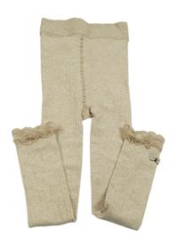 Béžové žebrované punčochové legíny s volánky 