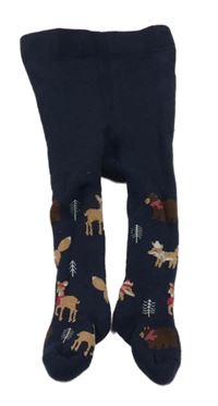 Tmavomodré silnější punčocháče se zvířátky 