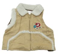 Béžová semišová zateplená vesta s  s obrázkami