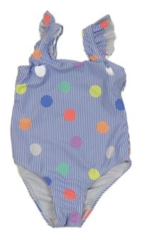 Modro-bílé pruhované jednodílné plavky Sports